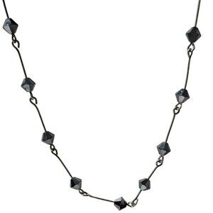 Elegant Black Hematite Beaded Necklace Silver Tone Wire Chain Fashion Jewelry
